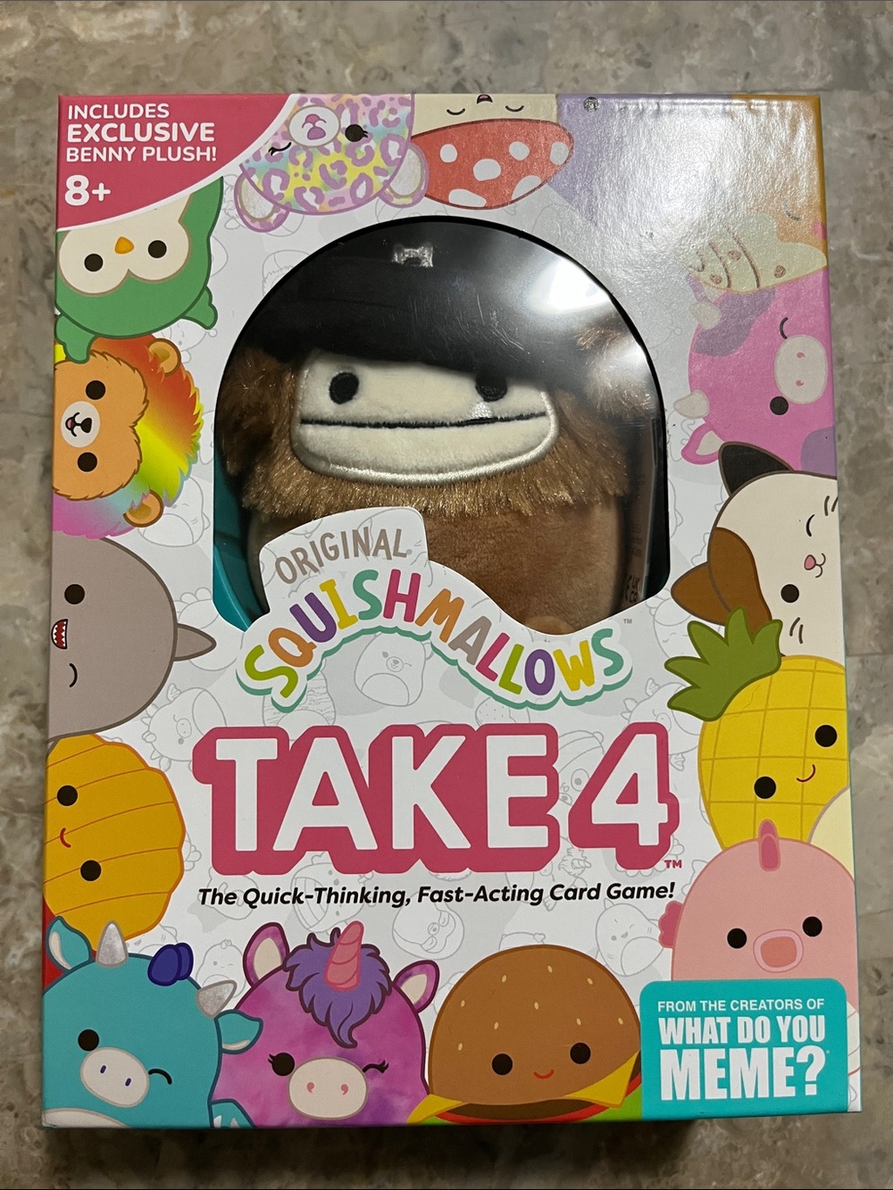 Squishmallows Take 4 Game with Brown Benny Plush and Pink Accents